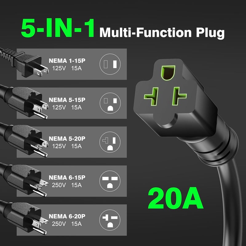 SunnyLith 20A 125V AC Port Plug, 12AWG Heavy-Duty RV Shore Power Inlet Plug with 5-in-1 T-Blade Adapter & 12FT Extension Cord, Waterproof AC Power Inlet Socket Integrated Outdoor Electrical outlet Receptacle - Image 2